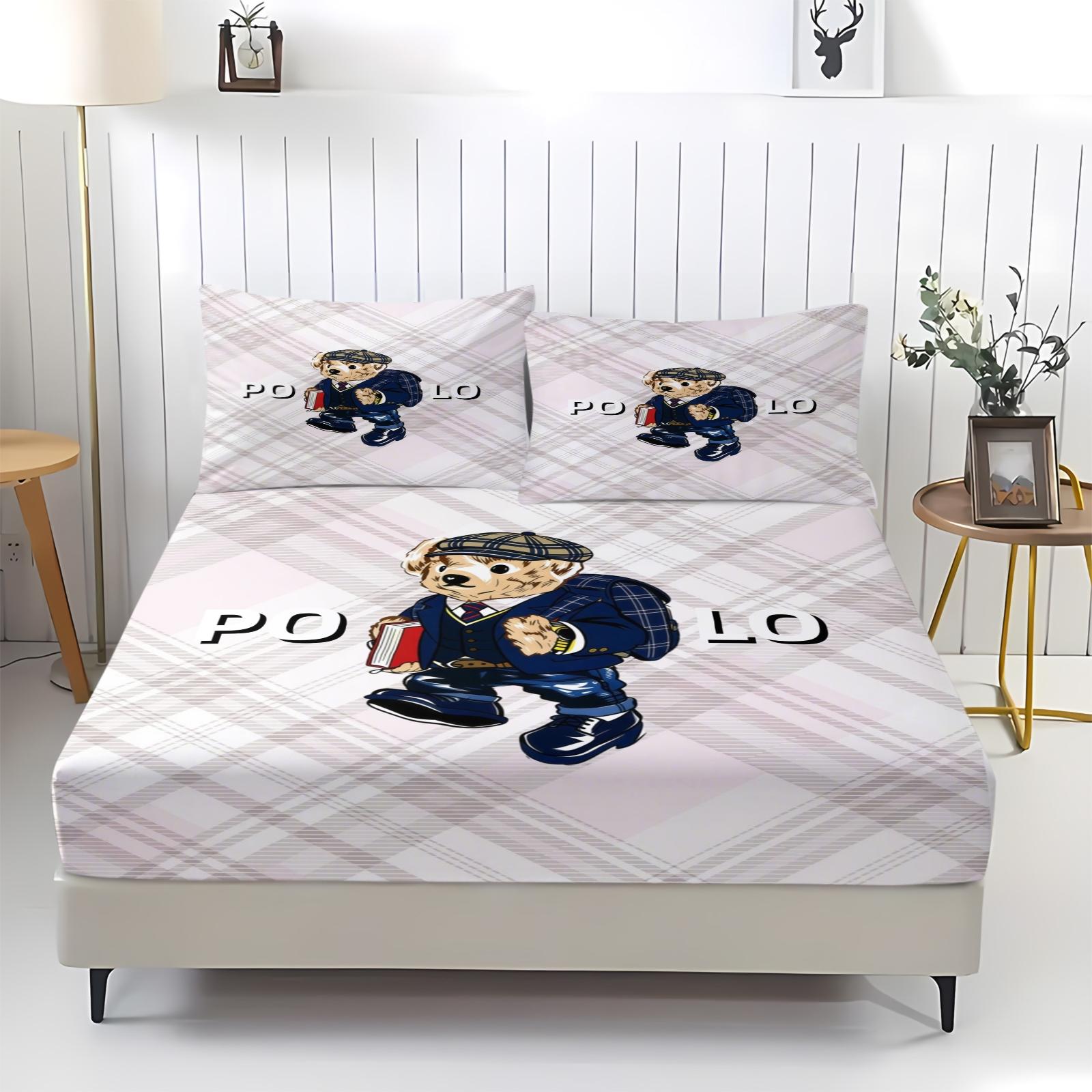 Teddy Bear Pattern Bed Sheet, Comfortable Printed Pattern, Includes 1 Bed Sheet and 2 Pillowcases, Comfortable Bedding, Non slip Dust Cover Suitable for Bedroom and Guest Room, Suitable as a Gift for Children or Adults