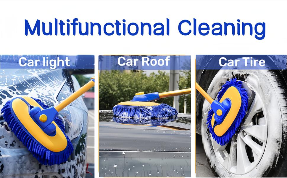 Black Friday! 43'' Long handle car wash mop, 15° Ergonomic design, retractable aluminum alloy pole, Microfiber car wash brush, Avoid scratching, Suitable for cars, trucks, SUVs, RVs and Home - Car wash accessory！