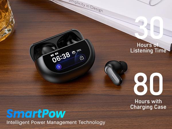 TOZO NC20 Pro Active Noise Cancelling Wireless Earbuds with Smart Touch Screen, LDAC Hi-Res Audio, Stereo Bass, 6 Mics AI Call Ear Buds, 80H Playtime, IPX8 Waterproof, 32 EQ via App, Wireless Charging