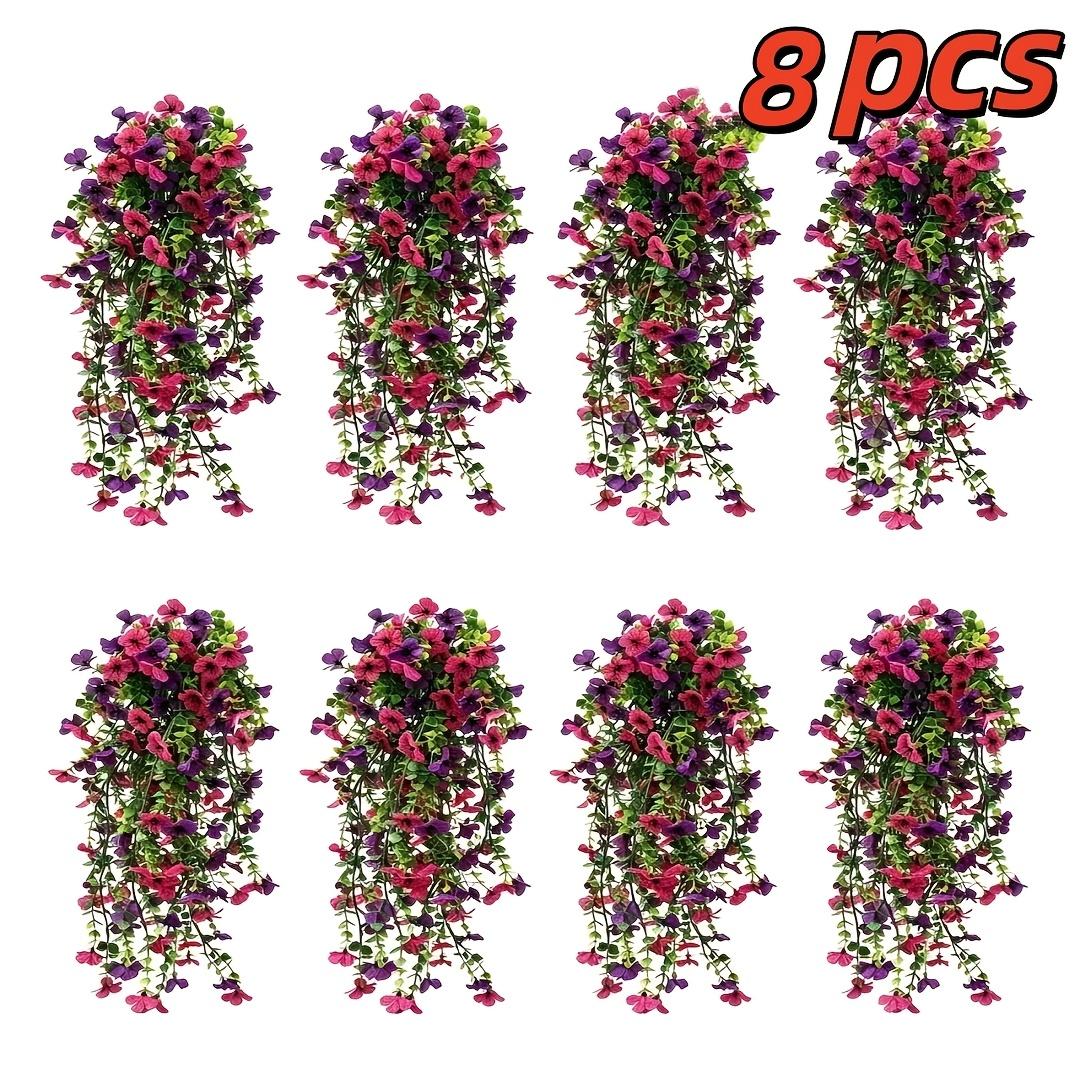 8-Piece Hanging Artificial Daisy Violet Flower Garland Set - Plastic Bouquets with Fruit Accents, Durable 4-Season Farmhouse Decor for Wedding Party, Thanksgiving, Home