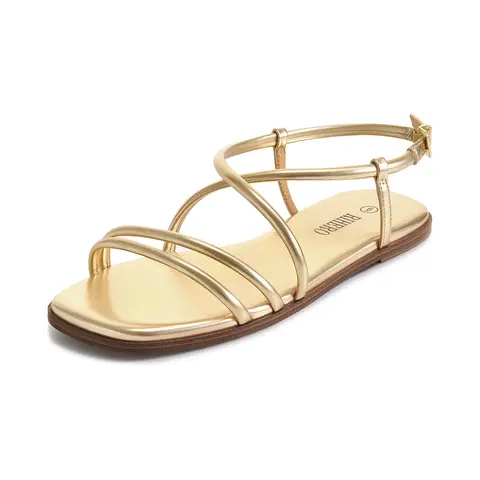 Women's PU Leather Comfy Strappy Ankle Strap Flat Sandals - Open-Toe Lace-Up Footwear with Cushioned Insole for Summer Walking, Party, Back to School,outdoorfun