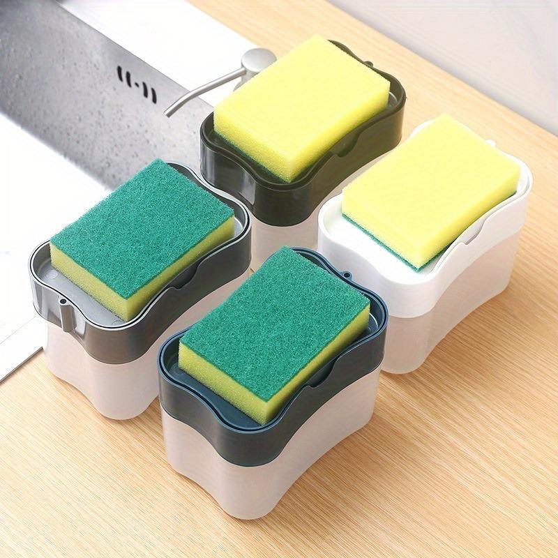 2pcs/set  Dishwashing Liquid Press, Cleaning Pan, Kitchen Type Automatic Liquid Filling Box, Scouring Pad, Dish Washing And Pan Washing Utensil, Soap Liquid Box