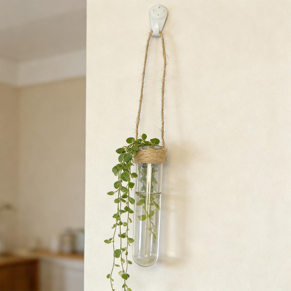 Wall-mounted Test Tube Vase Hemp Rope Hanging Hydroponic Set Simple Nordic Style Punch-free Installation Creative Wall Decoration Home Living Room Soft Decoration