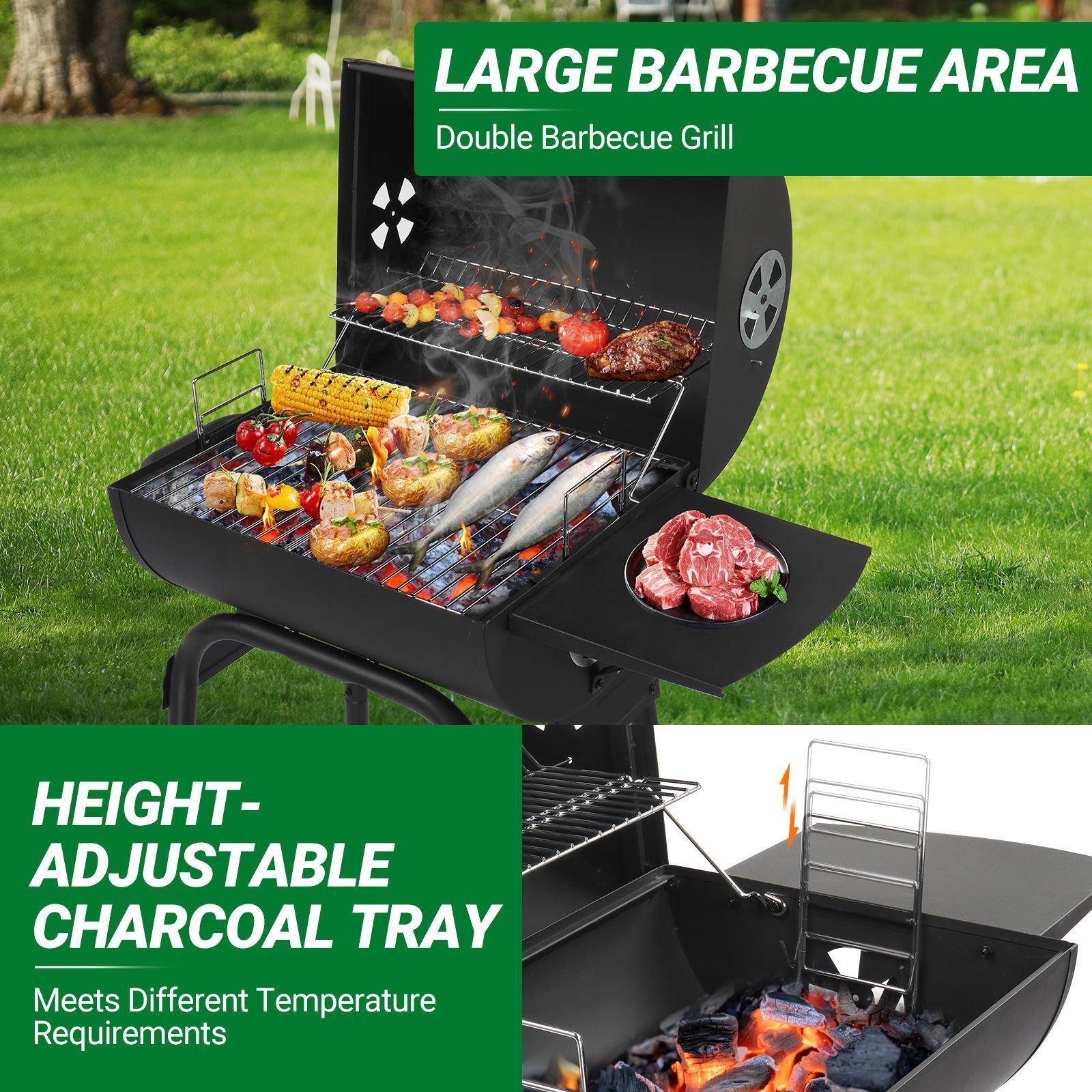 Charcoal Grills Outdoor BBQ Grill, Barrel Charcoal Grill with Side Table and Wheels, for Outdoor Backyard Camping Picnics Patio and Parties