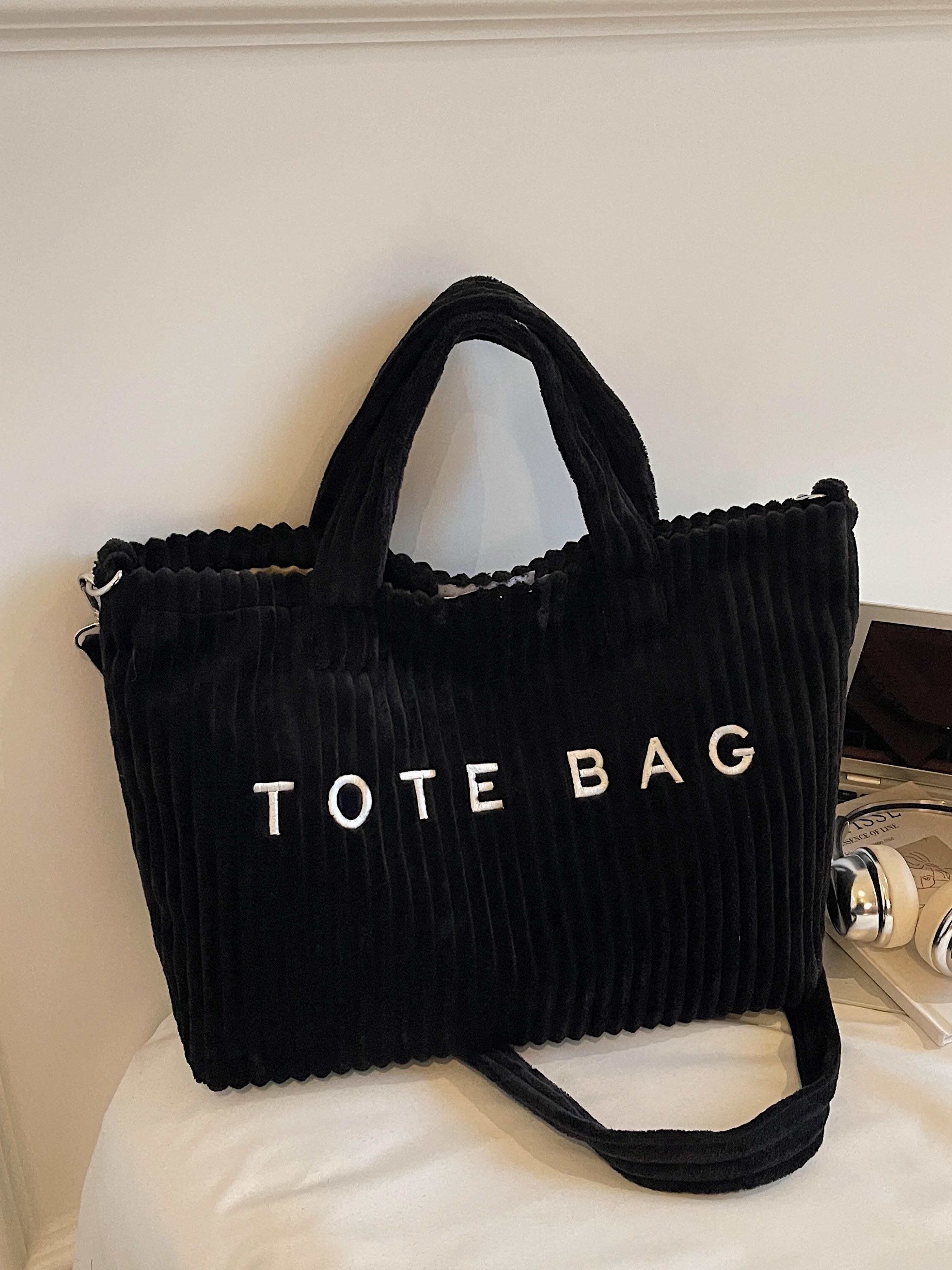 Large Capacity Corduroy Letter Design Handbag, Casual Fashion Shoulder Bag, Work & Daily Use, Everyday Bag, Stylish Tote Bag for Fall & Winter