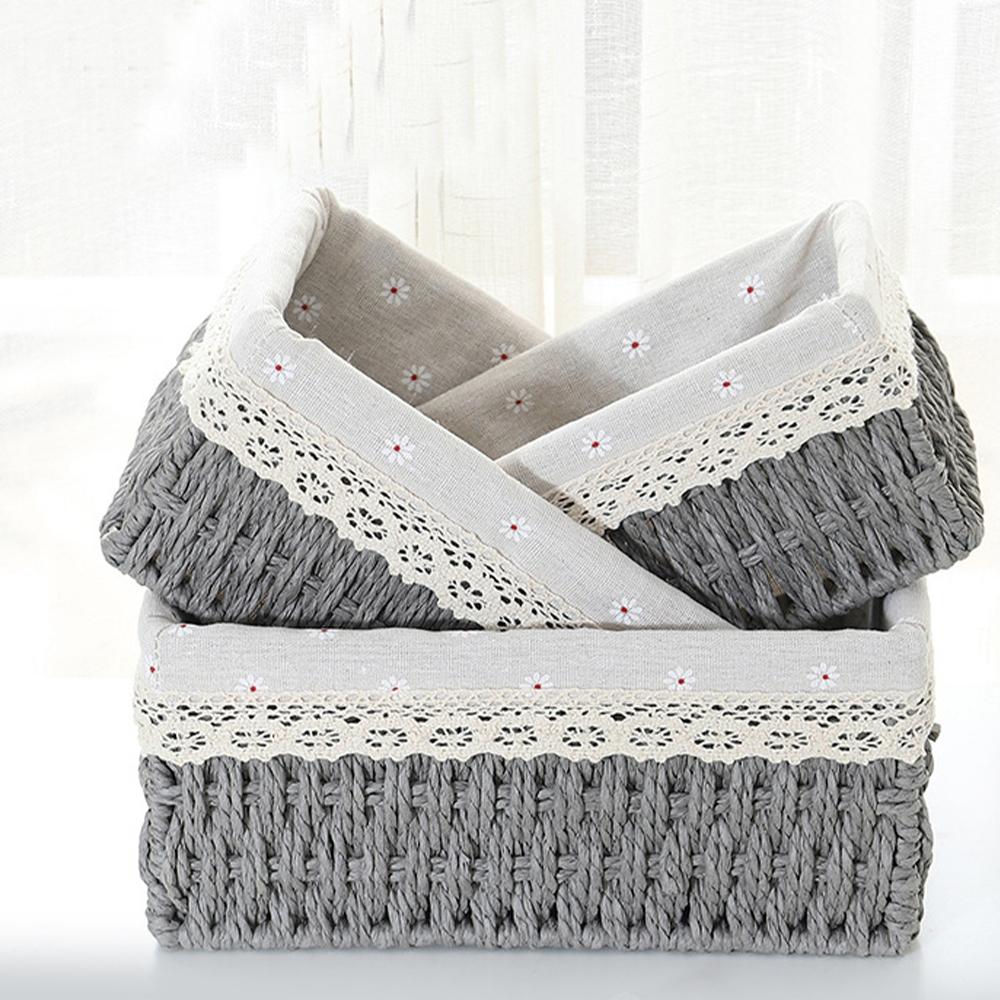 Handwoven Storage Basket with Lid, Desktop Snack Organizer, Living Room Toy Rack, Key and Makeup Holder, Home Organization