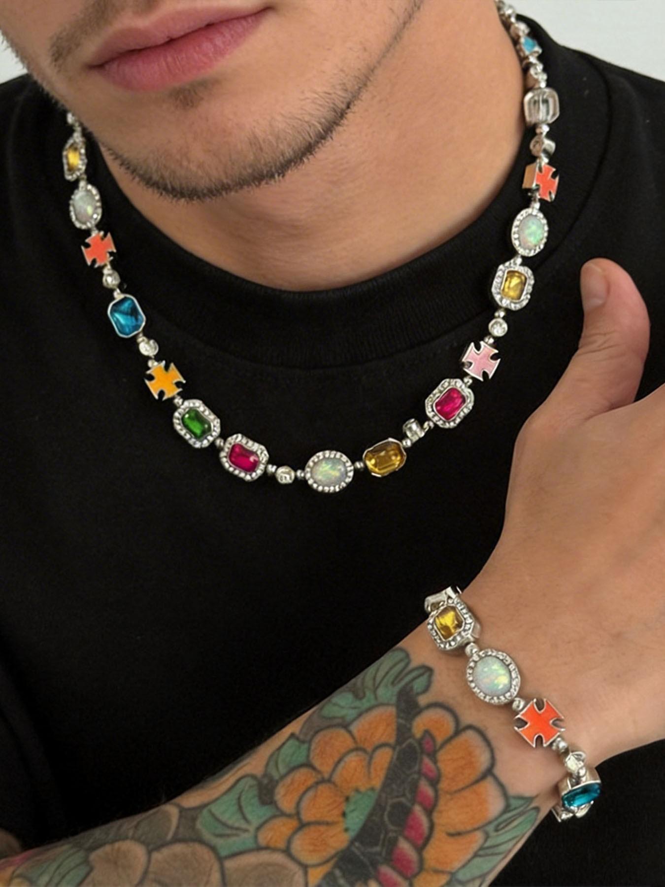 Elegant Zircon Jewelry Set, Unisex Necklace and Bracelet Combo, Perfect Gift for Couples, Ideal for Birthdays and Special Occasions