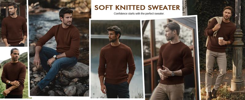 Runcati Mens Crewneck Sweater Casual Textured Knitted Thermal Pullover Sweaters