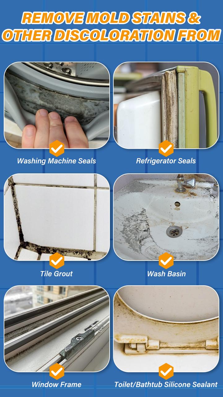 AZQPOD & BUBCLEAN Mold Remover Gel with Scrub Brush – Heavy Duty Mildew Stain Cleaner for Washer Gasket, Shower Caulk, Tile Grout & Bathroom – 7 Fl Oz