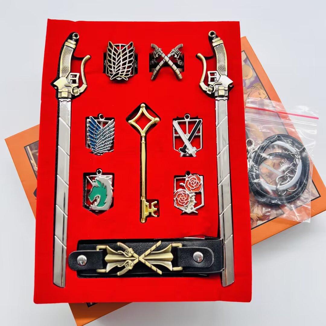 Attack On Titan Wings Of Liberty Anime Jewelry Set Metal Weapon Model Rings Pendants Keychains Brooches Collection Box Complete Anime Merch Creative Graduation Gift For Anime Fans And Students