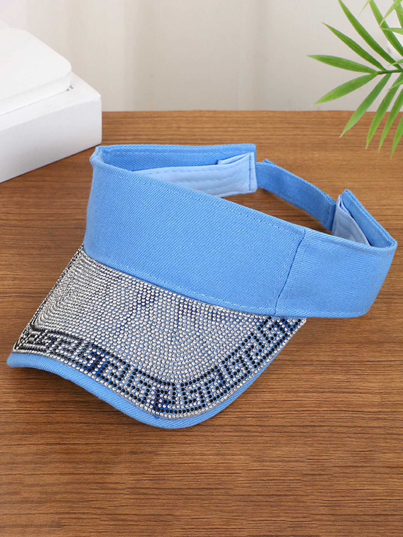 Unisex Rhinestone Sun Hat, Adjustable Summer Outdoor Cap, Fashionable Sports Visor, Beach Vacation Travel Hat, Versatile Bent Brim Hat