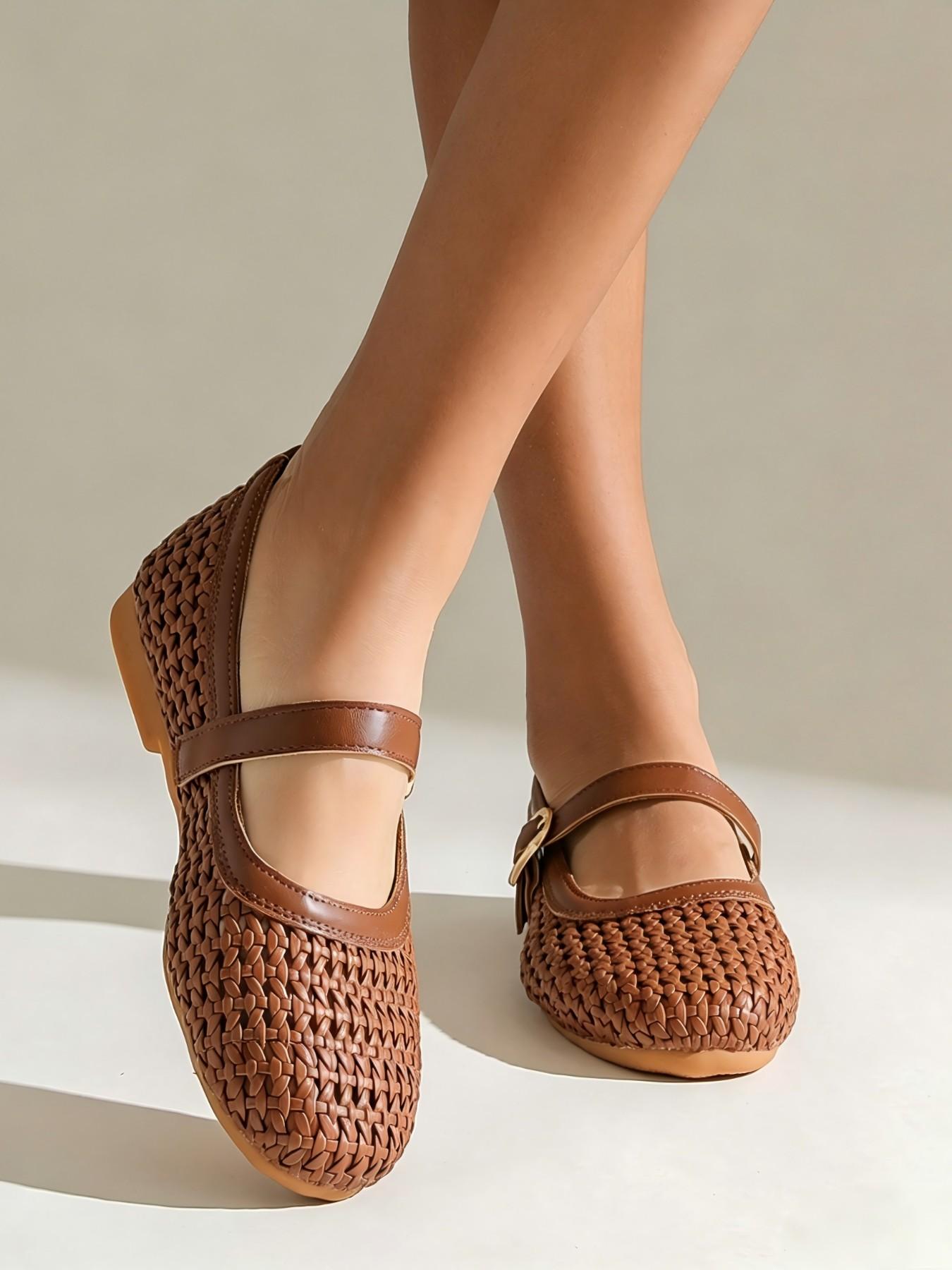 Vintage Braided Mary Jane Sandals, Breathable Flat Shoes, Casual Summer Daily Wear, Shopping & Vacation Footwear