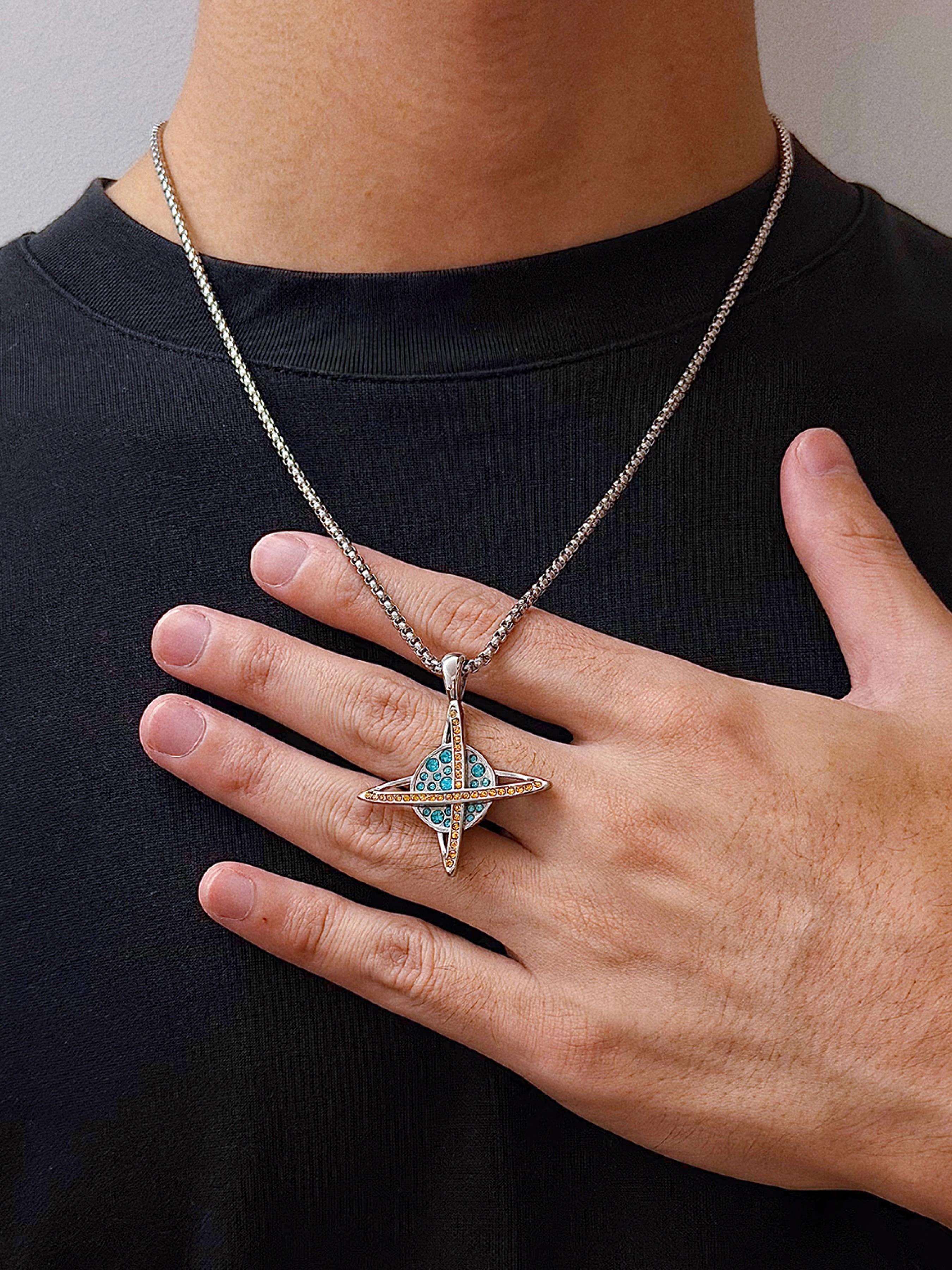 Trendy Hip Hop Universe Planet Pendant Necklace, Jewel Necklace, Unisex Zirconia Decorated Chain, Fashion Accessory for Any Occasion, Perfect Gift