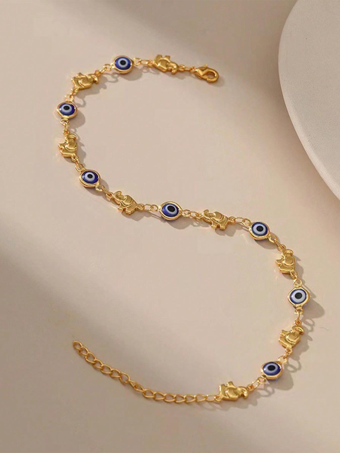 Elegant Daisy Anklet, Boho Style Blue Turquoise Eye Elephant Metal Chain, Summer Beach Foot Jewelry for Women, Trendy Accessory