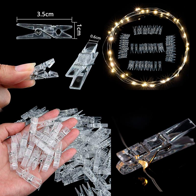 50/100LED Photo Clips String Light, Valentine Gift, Warm White 16Ft 32Ft Fairy Light with Clear Clips, Copper Wire String Light for Hanging picture, Bedroom Party Decor