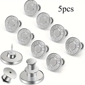 5pcs Silvery Letter Waist Button Multifunctional Detachable Button Jeans Skirt Waist Adjustment Big Change Small Jeans Fixed Button No Nail Button, Adjustable Buttons Button Closure