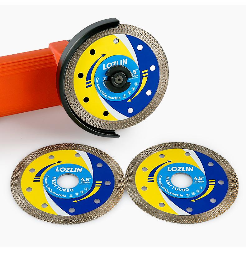 LOZLIN 3PCS 4.5"(115MM) Mesh Turbo Diamond Saw Blade All-Ceramic - Ultra-Thin Dry Cutting Blade for Ceramic Tile, Stone - No Chipping Grinding Disc for Angle Grinder Tools
