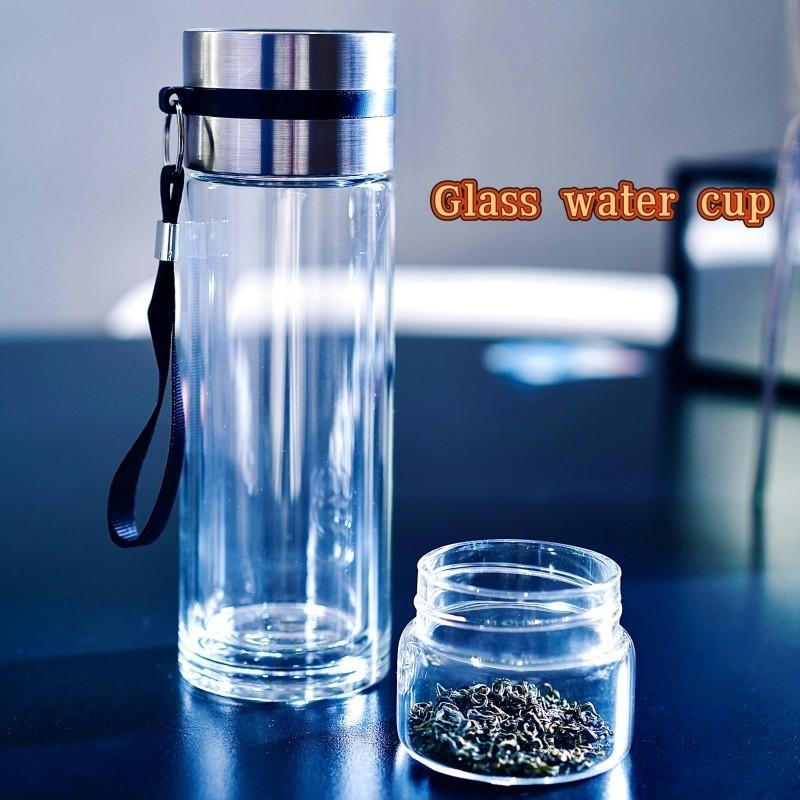 Leak-Proof Dual-Layer Glass Tea Coffee Separator Cup, Reusable Mug, Tumbler with Lid, Portable Round Design, Suitable for Hot and Cold Drinks, Dishwasher Safe