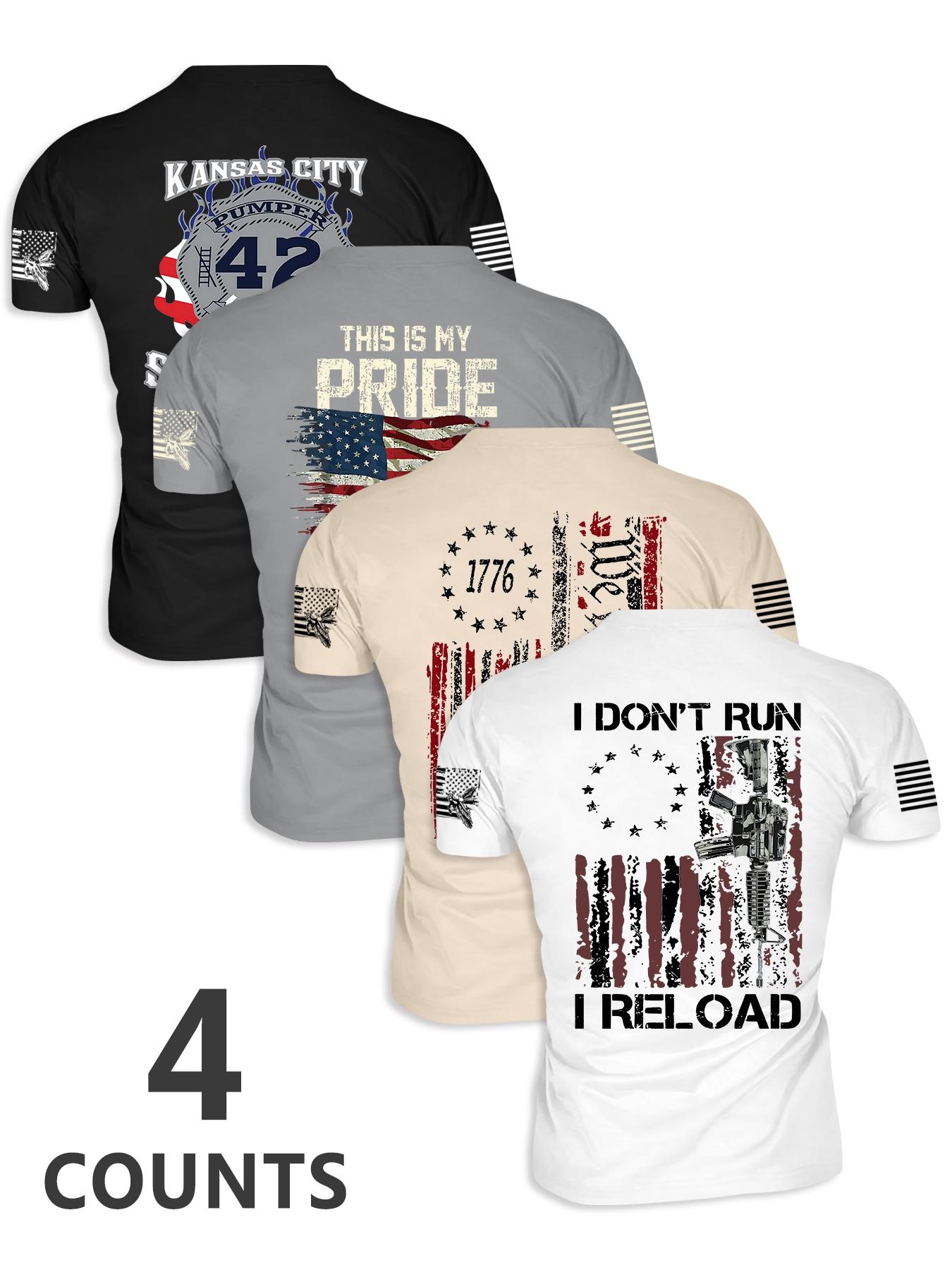 Men's Flag Print Round Neck Tee, Regular Fit Casual Streetwear Short Sleeve Crew Neck T-Shirt for Summer, Men's Top for Daily Wear