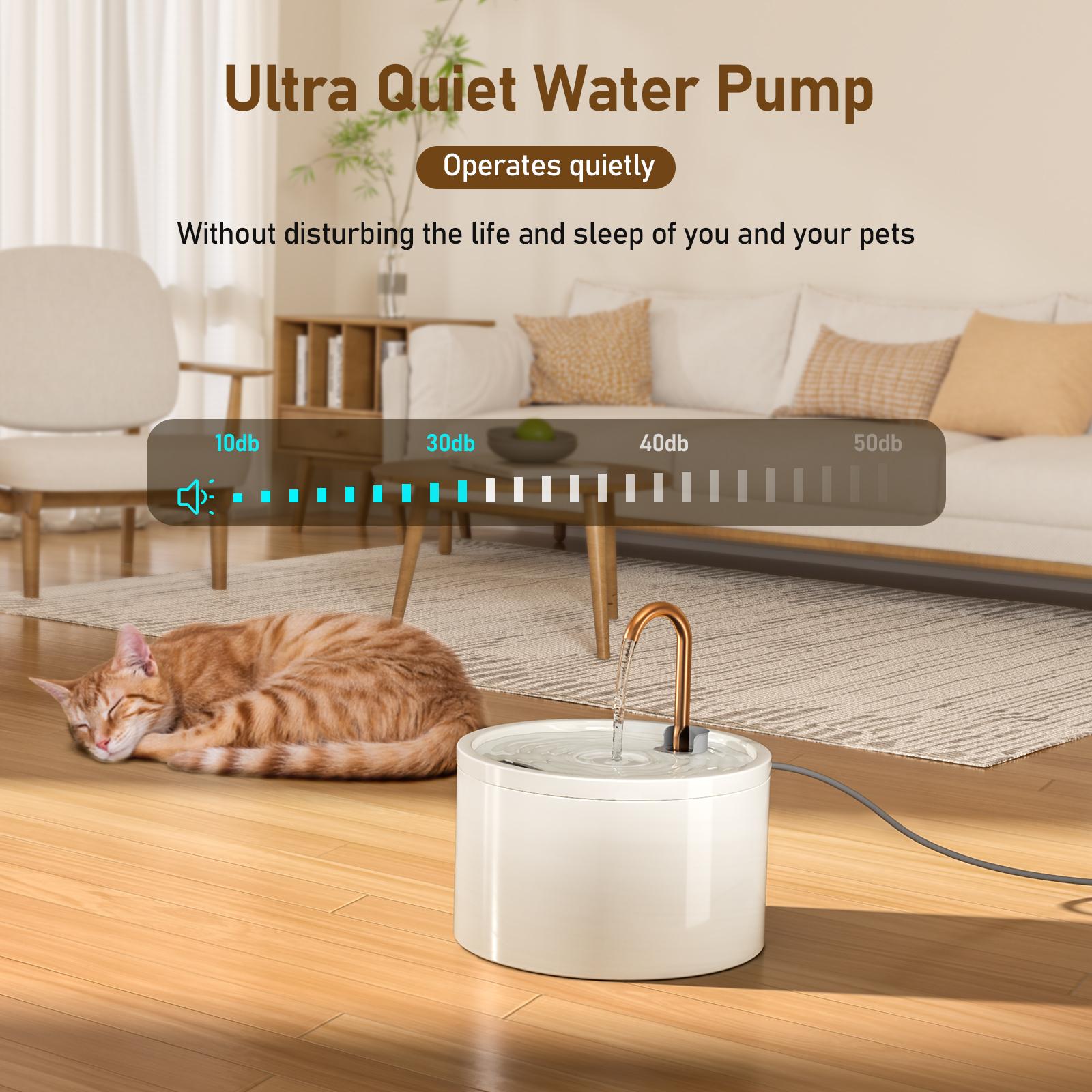 MISFANS D02 Ceramic Automatic Water Bowl - 2.1L Ultra-Quiet Wired Plug-in Pet Fountain for Cats & Dogs, 2 Tap & Fountain Modes, Filtered, Easy to Clean
