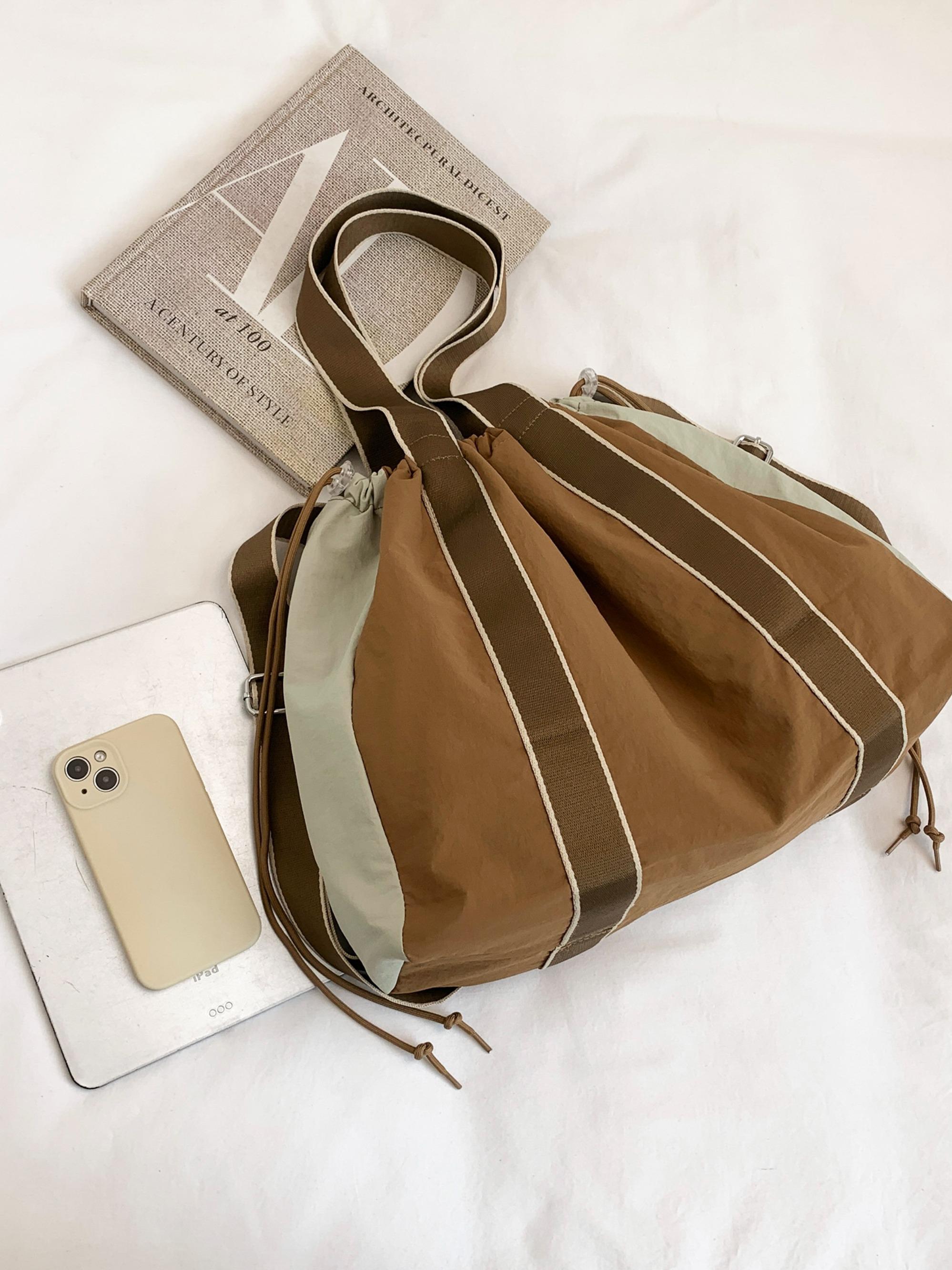 Minimalist Nylon Crossbody Bag, Adjustable Drawstring Closure, Versatile Shoulder & Handbag, Unisex Design, Daily Commute & Leisure