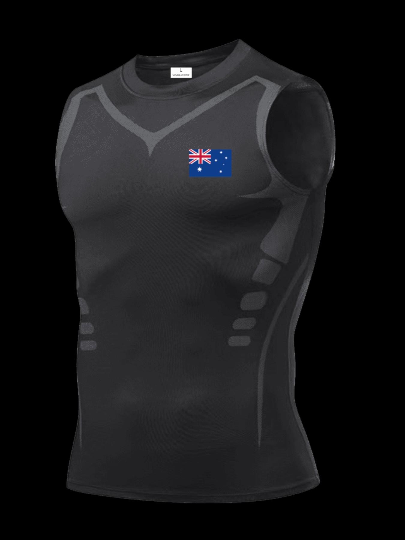 Men's Short Sleeve Sporty Top, Quick-Dry Breathable Moisture-Wicking, Australian Pattern, Slim Fit, Ideal for Gym, Running, Boxing, Outdoor Activities