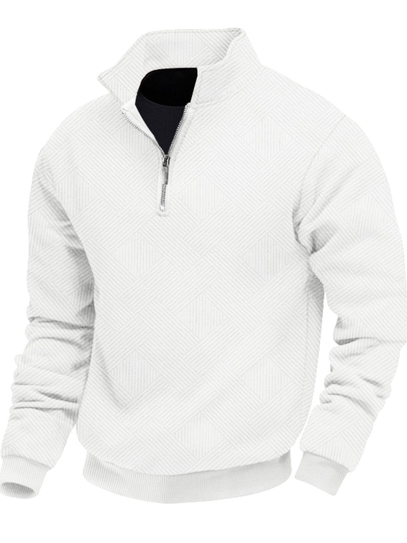 Men's solid color checkered jacquard pullover sweatshirt, Sweater pullover, regular version of casual long-sleeved zipper knitted top, for wearing in autumn and winter, men's outdoor activity hoodie