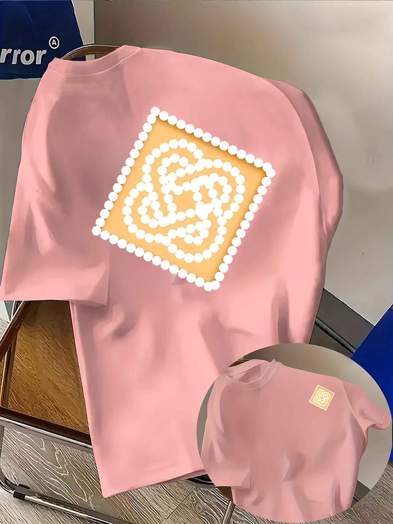 Men's Casual T-Shirt with Casablanca Letter Print, Fashion Double-Sided Graphic Tee, Round Neck, Comfortable Polyester, Streetwear