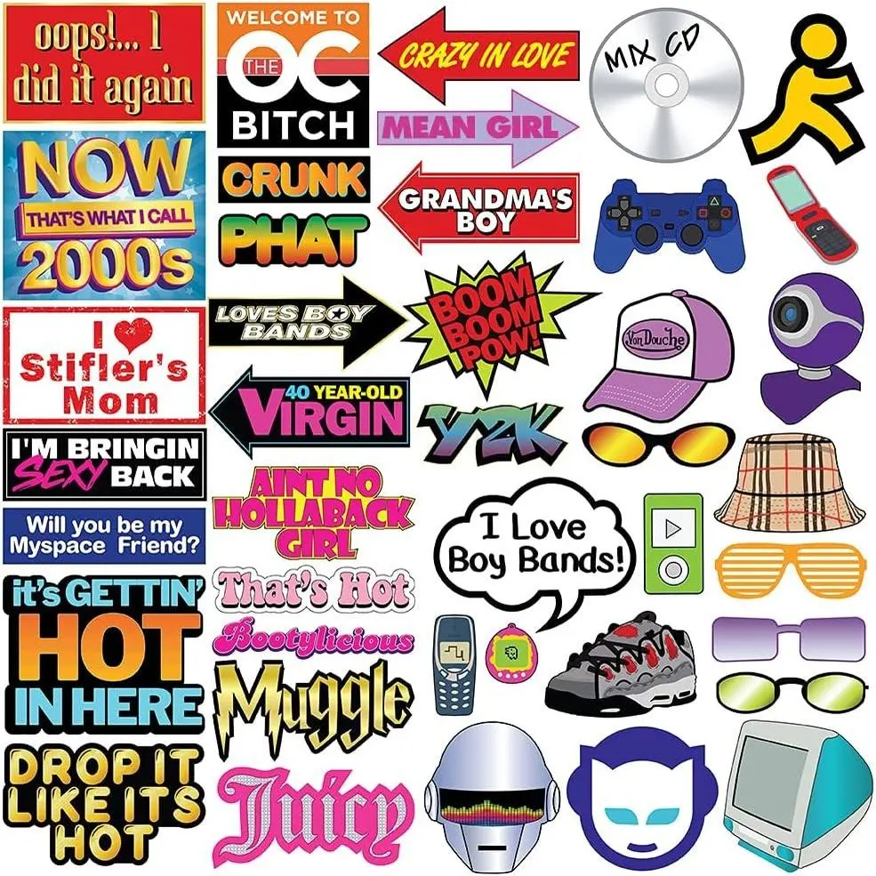 2000s Y2K Photo Booth Props - 40 Pieces - Throwback Y2K Party Supplies, Decorations and Gifts