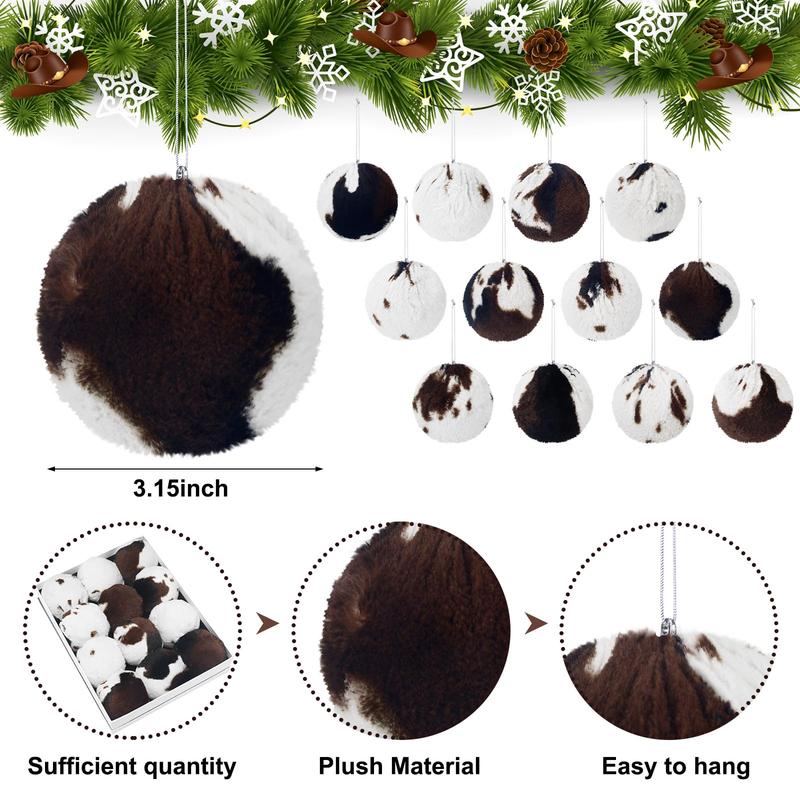 Christmas Clearance Sale Western Cowboy Christmas Ornaments Set Plastic/Plush Cow Print Christmas Balls with Bow, Christmas Decor Cowboy Hat Western Decor Wooden Hanging Decorations for Xmas Tree Farmhouse Country Holiday Party Home Decor Christmas Gifts