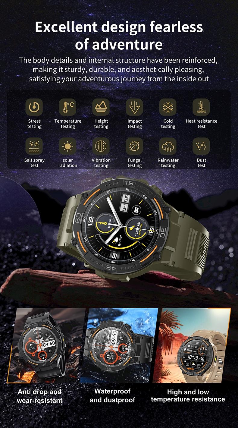 Outdoor smart watch, 1.53-inch touch screen wireless calling, with over 100 sports modes and watch faces, AI voice assistant, compatible with Android and iPhone, flashlight function, fitness watch wearable device, ceramic resin strap waterproof watch.