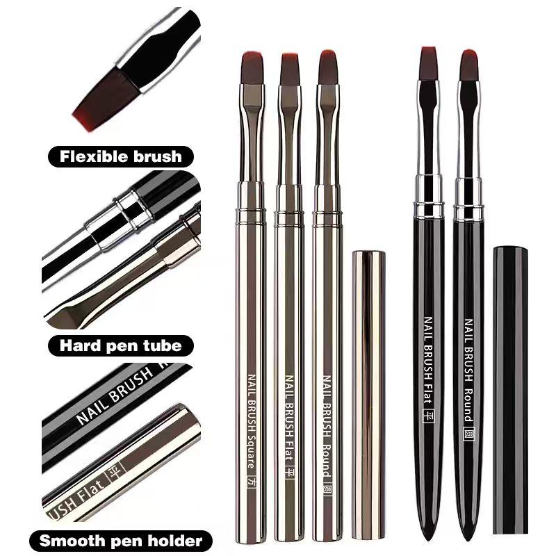 Flat head/round head/large square circle/professional nail brush - gel repair brush for nail design, fine tip nail brush, nail tools, Nail Design Pen, suitable for acrylic nail art, DIY Nail Art, DIY Manicure, household and salon use, Nail Supplies