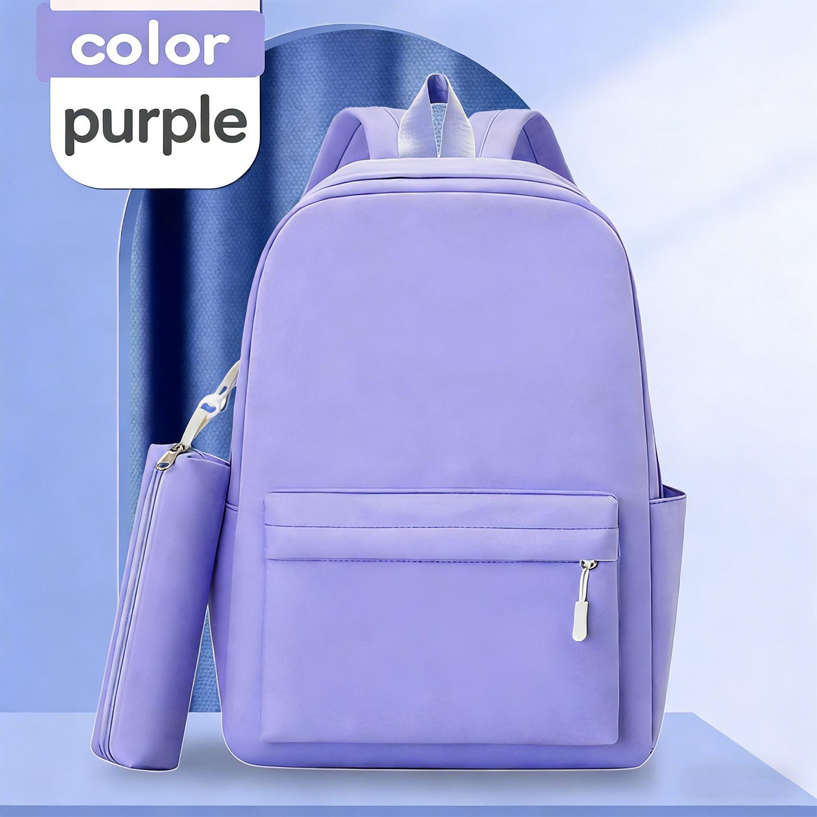 Jesus Letter Pattern Backpack & Pencil Case Set, Large Capacity Commute Backpack, Simple Solid Color with Multiple Colors, Ergonomic Shoulder Straps