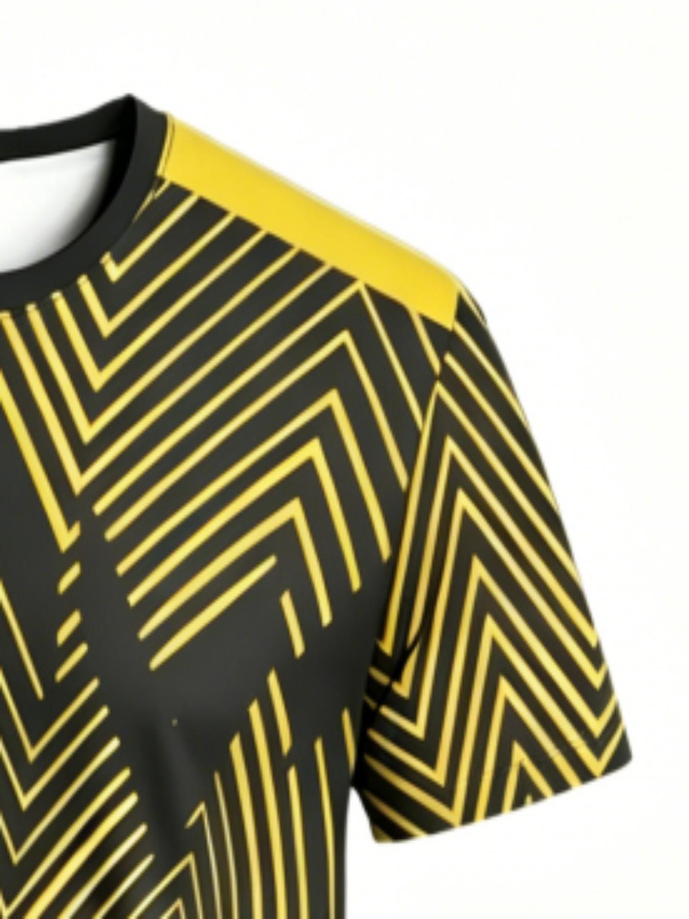 Men's Geometric Football Jersey, Sporty Round Neck Short Sleeve Top, Loose-Fitting, All Seasons, No Collar, No Zipper, No Button