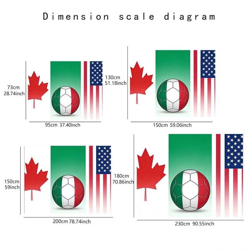 1 pc microfiber FIFA World Cup Tapestry Wall Hanging Soccer Flags Decor Living Room Dining Room Bedroom Outdoor Holiday Atmosphere Enhancement Green Red White American Canadian Flag Soccer Ball Art Multinational Sports Theme Stylish Decorative Background