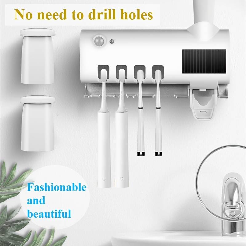 Smart Toothbrush Sterilizer with Automatic Toothpaste Dispenser, UV Sterilizer and Electric Toothbrush Holder, Wall-Mounted Toothbrush Storage Rack with UV Toothbrush Holders