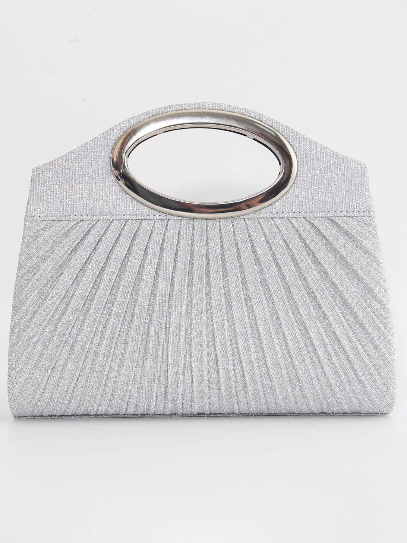 Women's Elegant Glitter Evening Clutch Bag, Metal Ring Handle, Pleated Design, Magnetic Closure, Versatile Strap, Perfect for Weddings, Parties, Wristlet Clutch
