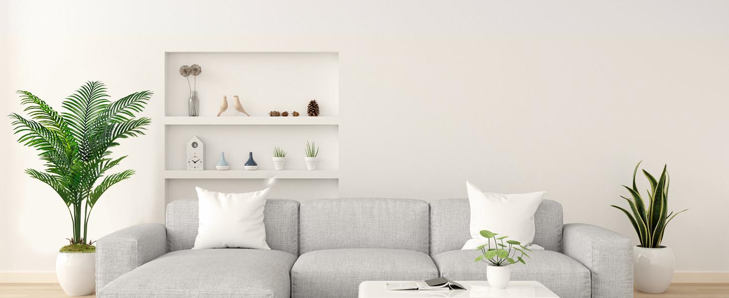 Artificial Palm Tree with White Tall Planter 5ft Tall - Faux Plants Indoor 12 Realistic Branches - Fake Tropical Floor Plants Pots Areca Palm Decorative Fruit Ornaments