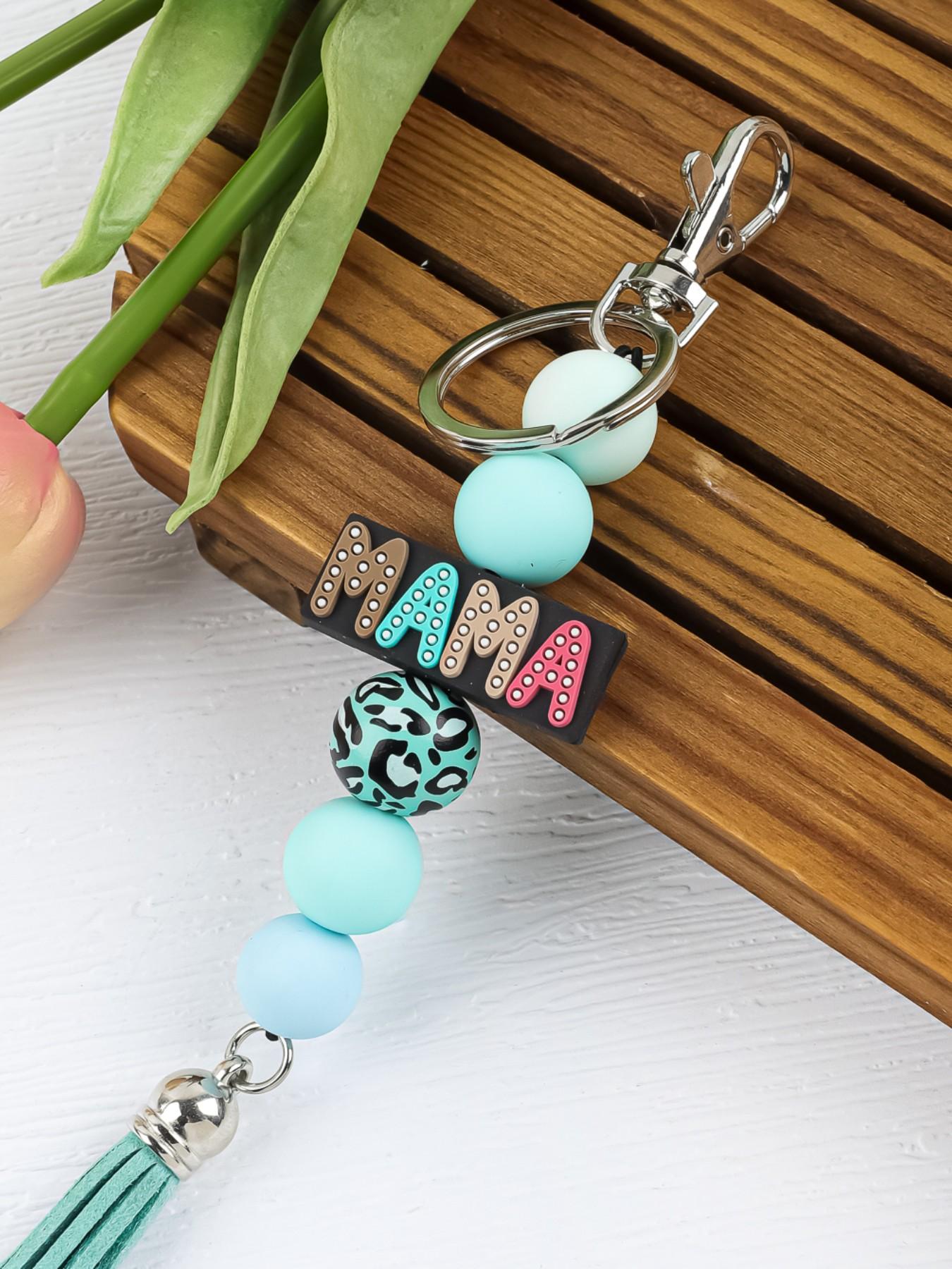Mama Beaded Keychain, Mom Silicone Bead Key Ring, Mother's Day Gift, Leopard Print Keychain, Tassel Keychain, Mama Bag Charm, Sunflower Mama Keychain