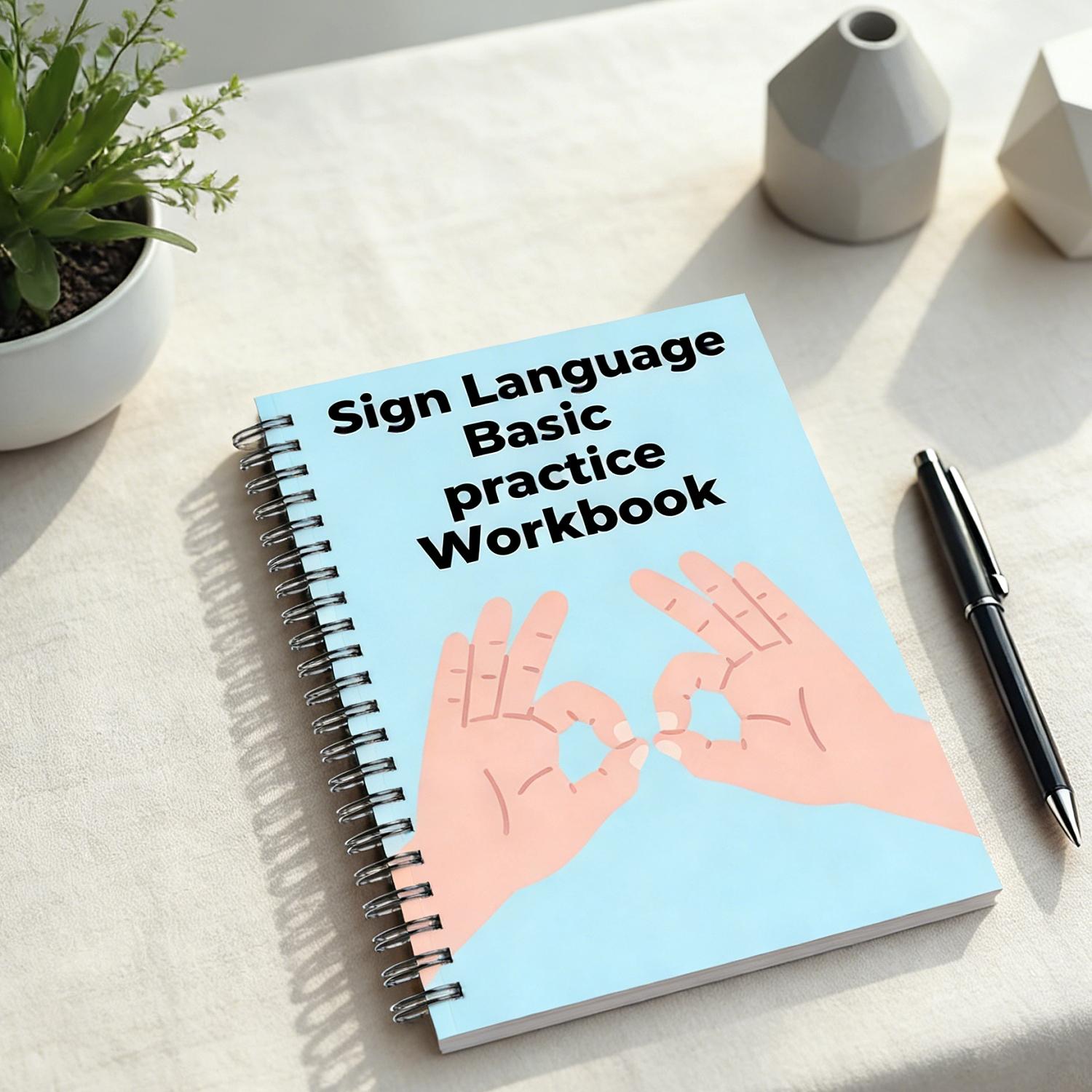 Sign Language Basic Practice Book, Asl Alphabet & Theme Vocabulary Training, Rich Illustrations & Pages, Standard Size 21x14 Cm