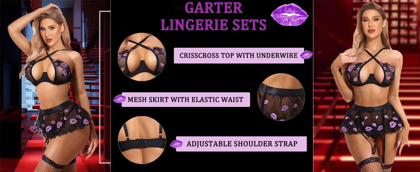 Avidlove Garter Lingerie Set for Women with Underwire 3 Piece Lace Lingerie Set Floral High Waisted Push Up Lingerie Set Avidlove Garter Lingerie Set for Women with Underwire 3 Piece Lace Lingerie Set Floral High Waisted Push Up Lingerie Set