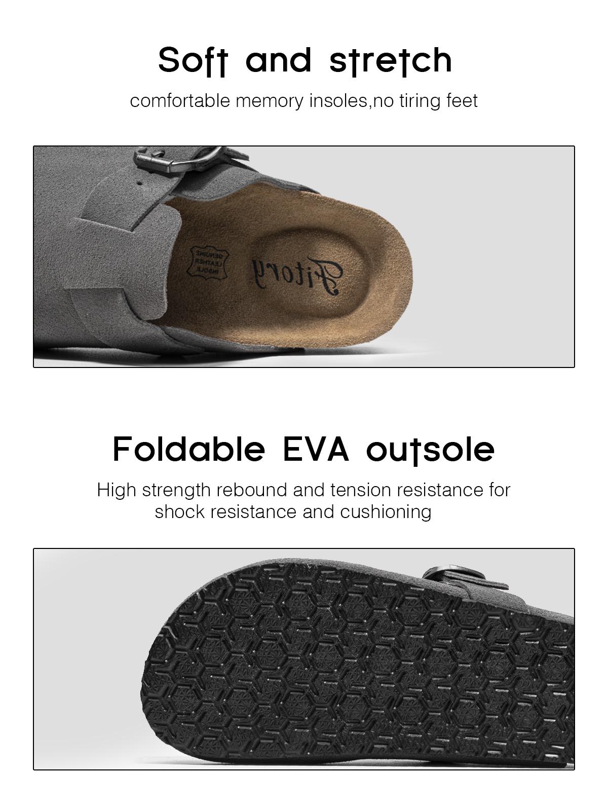 FITORY Breathe I | Women’s Suede Clogs, Womens Round Headed Cork Clogs, Suede Leather, Adjustable Straps Size 6-11