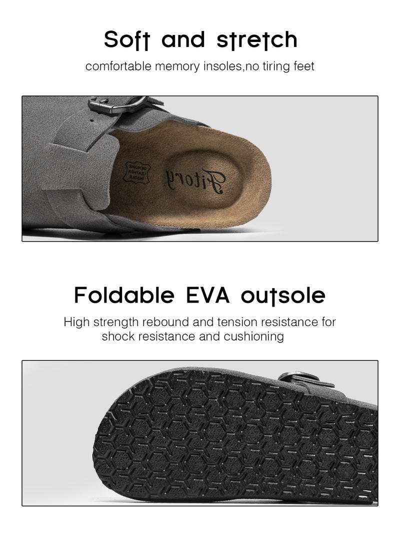 FITORY Breathe I | Women’s Suede Clogs, Womens Round Headed Cork Clogs, Suede Leather, Adjustable Straps Size 6-11