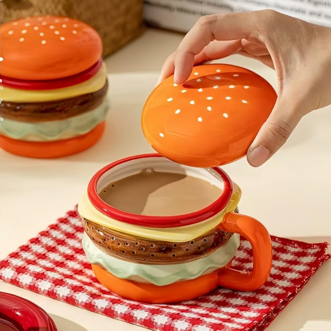 Hamburger-Shaped Ceramic Cup, Multi-Layer Design, Bright Colors, Safe and Durable, Perfect Birthday Gift, Christmas Present