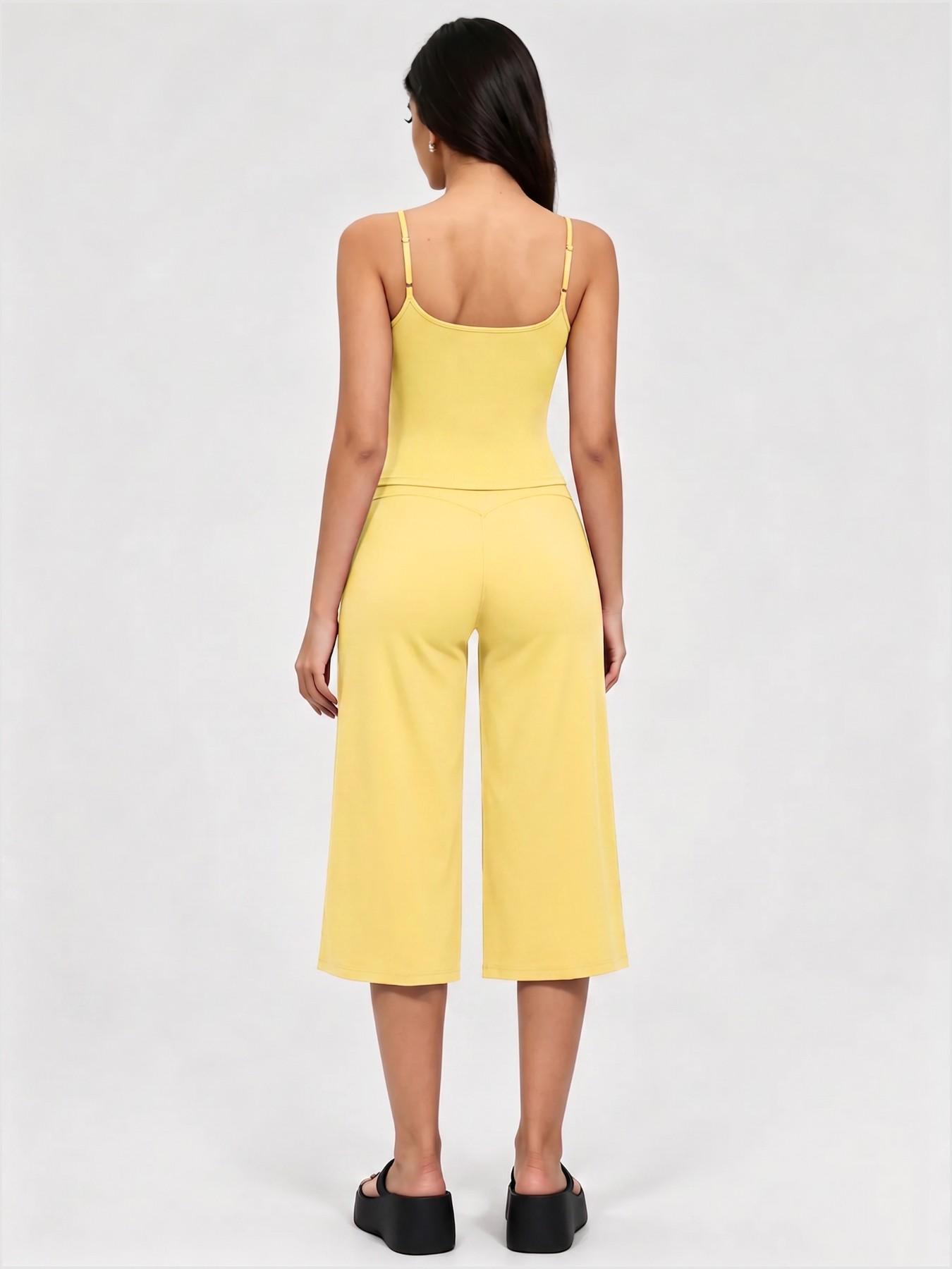 Adjustable Strap Top and High-Waist Wide-Leg Pants Set, Athleisure Summer Fitness Outfit, Soft Stretch Fabric, Sporty Style, Quick Dry, Suitable for Spring Summer Fall