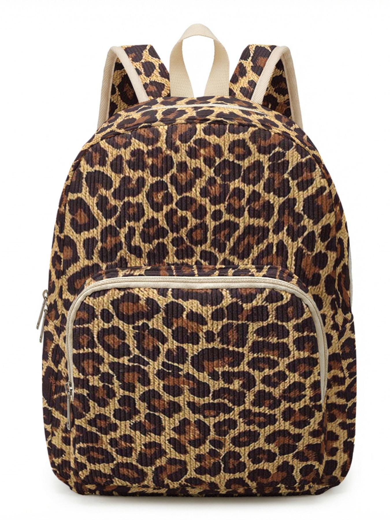 1 piece of 2D printed lady's backpack with leopard print pattern, chenille texture + layered storage + light weight reduction, Lightweight Backpack | perfect for students to go to class/shopping/short trips | combines atmosphere with practicality