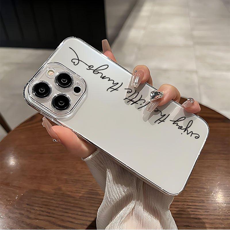 Script Quote Minimal Clear Phone Case, Positive Mood Electroplated Style for iPhone 17 16 15 14 13 12 11 X Plus Pro Max, Shockproof Gift