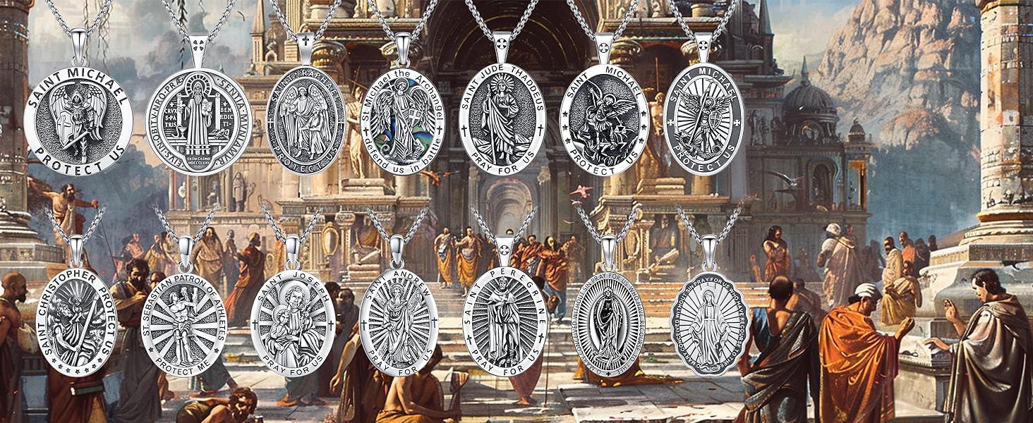 Jesus Christ/St Michael/St Christopher/St Jude/St Andrew/St Raphael/Virgin Mary 925 Sterling Silver Pendant Necklace Archangel Saint Michael Necklace for Men Women Religious Jewelry Protection Amulet Gifts