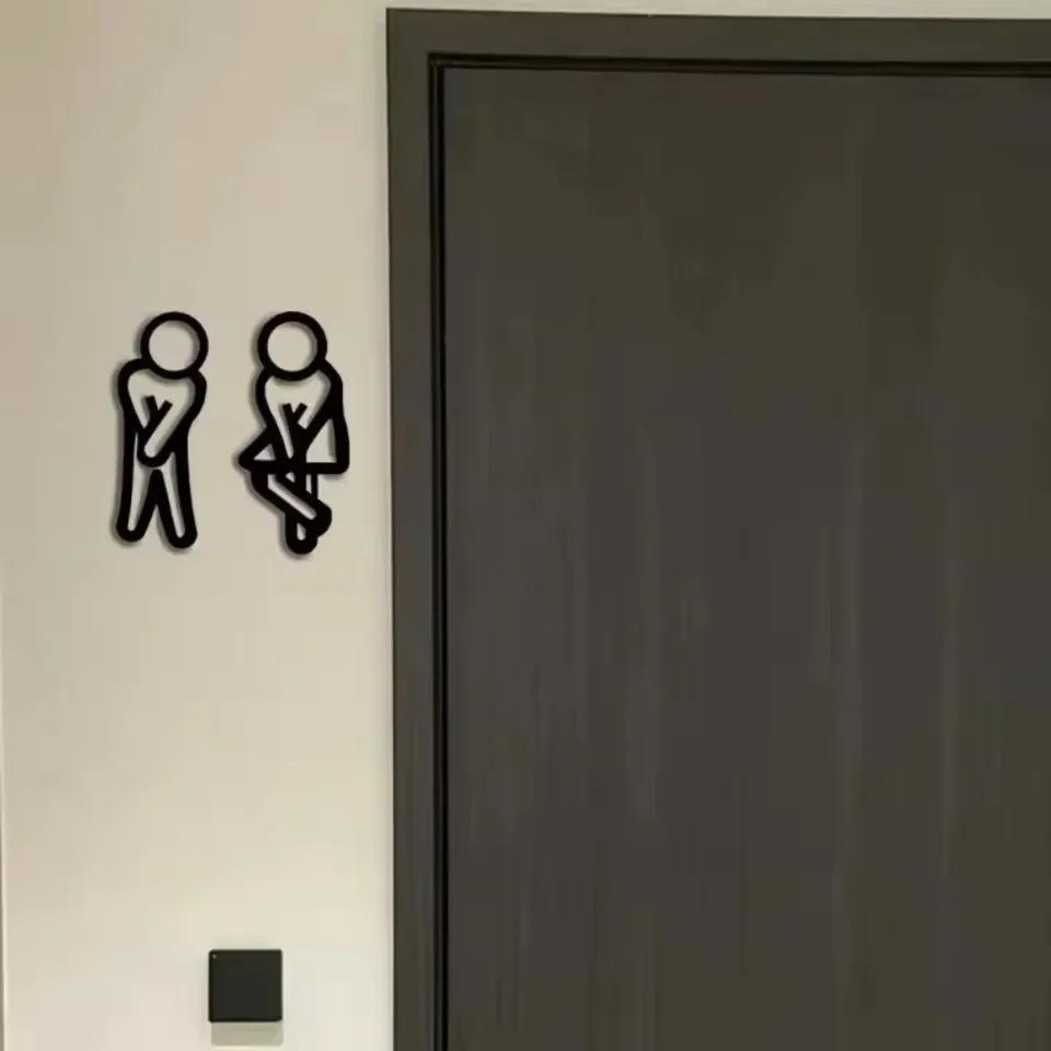 Interesting bathroom signs, minimalist style male and female restroom door decorations, hollow acrylic toilet wall stickers, fun gender indicators suitable for home, restaurants, shops, and public restrooms