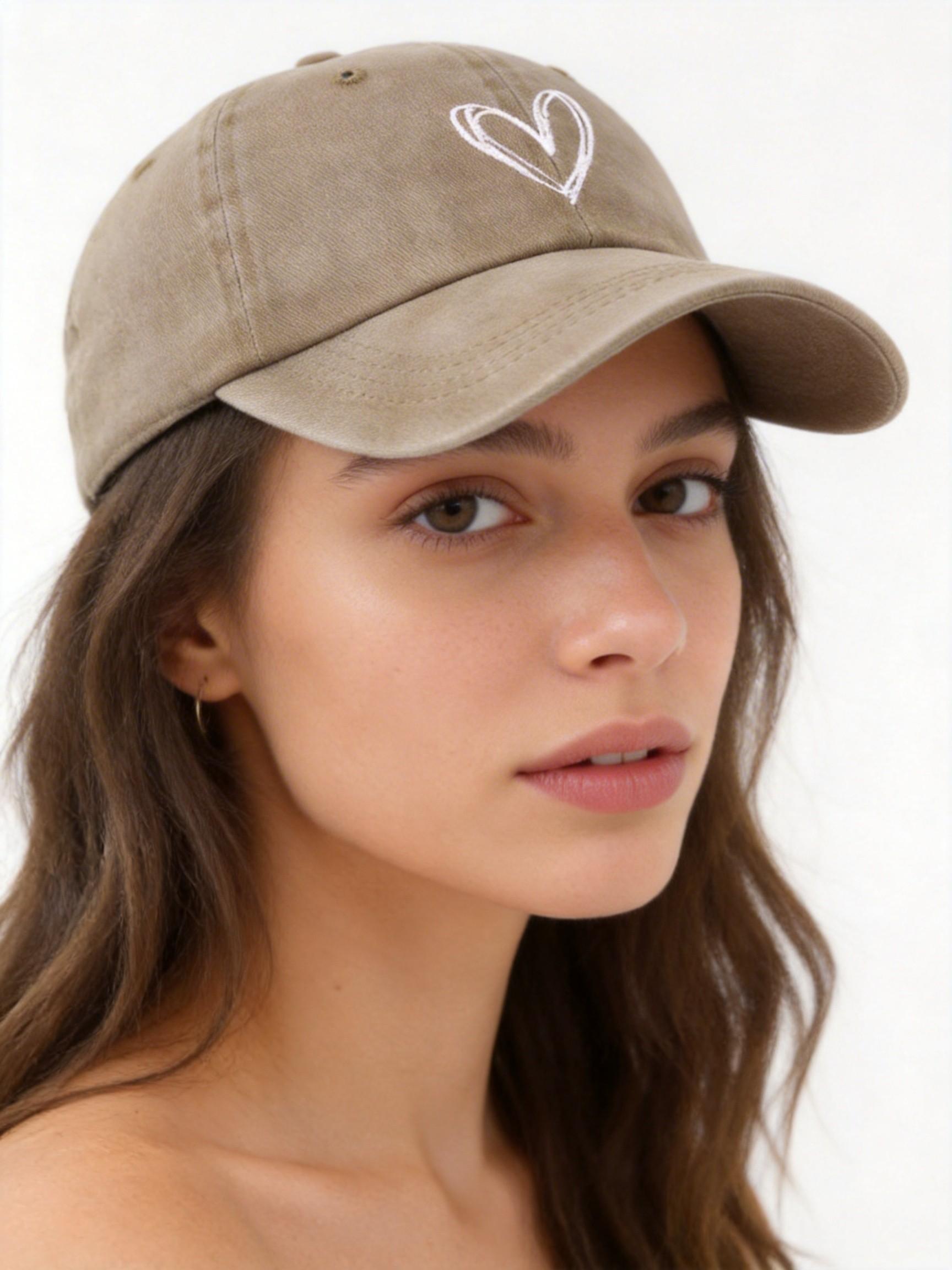 1PC Women's Embroidered Heart Baseball Hat, Adjustable Sun Protection Casual Cap, Ideal for Outdoor Spring Fall Travel Beach, Unisex 2000s Shade Hat